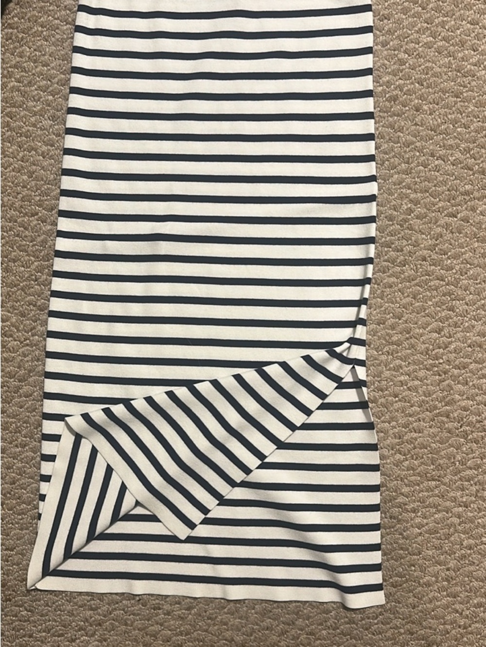 LOFT Navy and White Striped Midi Skirt